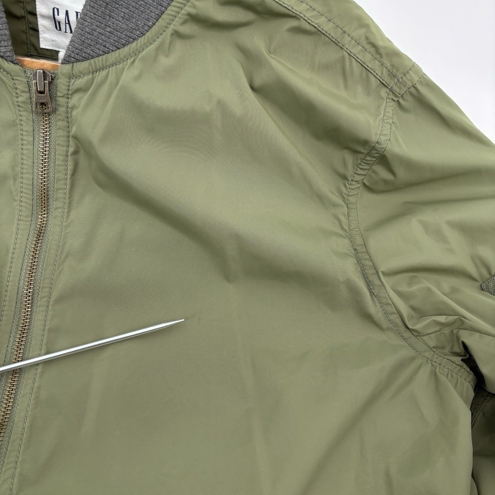 Gap Lightweight Bomber Jacket Army Green Y2K Aviator Nylon Flight Zips Mens L - Picture 10 of 15